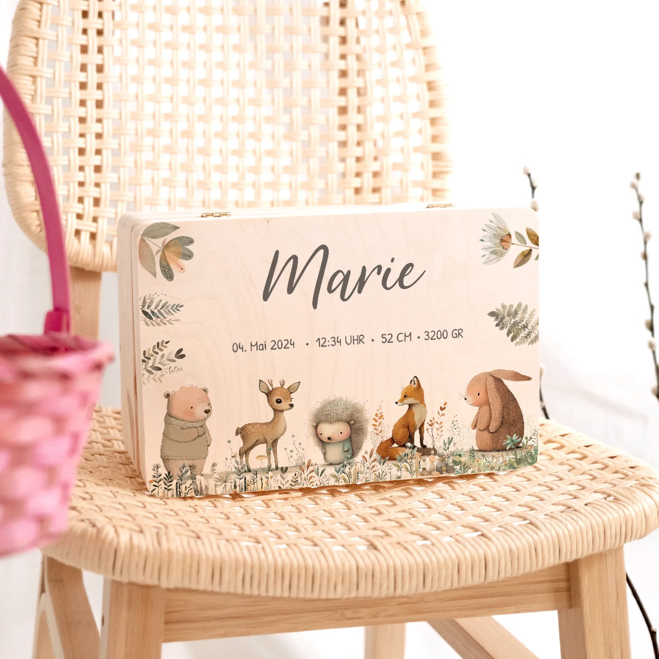 Personalisierte Erinnerungsbox "Aquarell Tiere Wald" Bo & Birdie