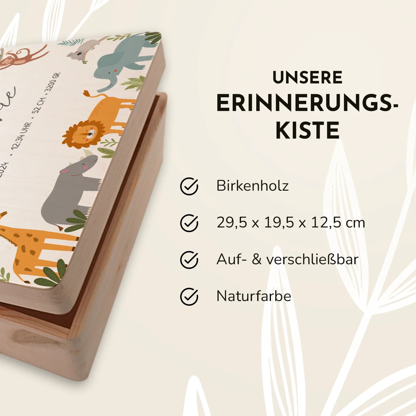 Personalisierte Erinnerungsbox "Tiere im Dschungel" Bo & Birdie