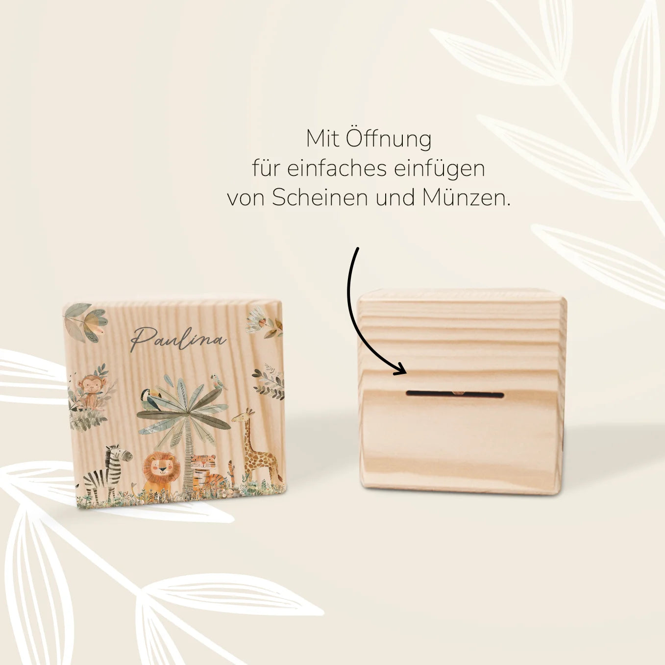 Personalisierte Holzspardose "Safari Tiere" Bo & Birdie