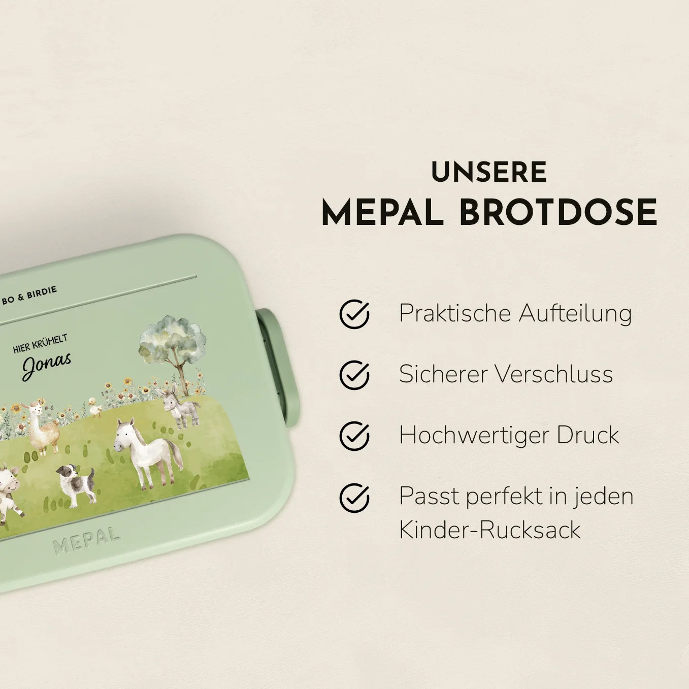 Personalisierte Mepal Brotdose "Bauernhof" Bo & Birdie