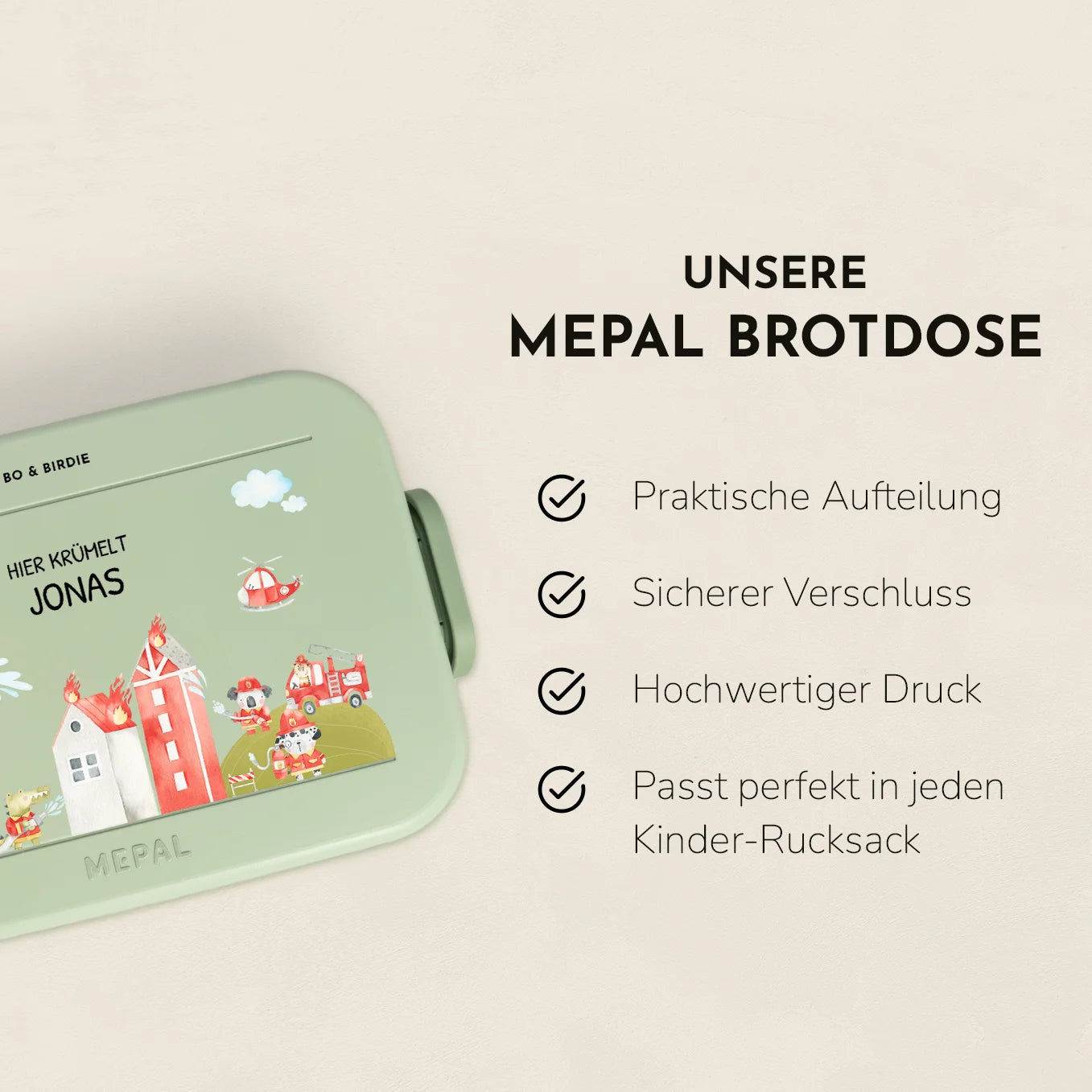 Personalisierte Mepal Brotdose "Feuerwehr" Bo & Birdie