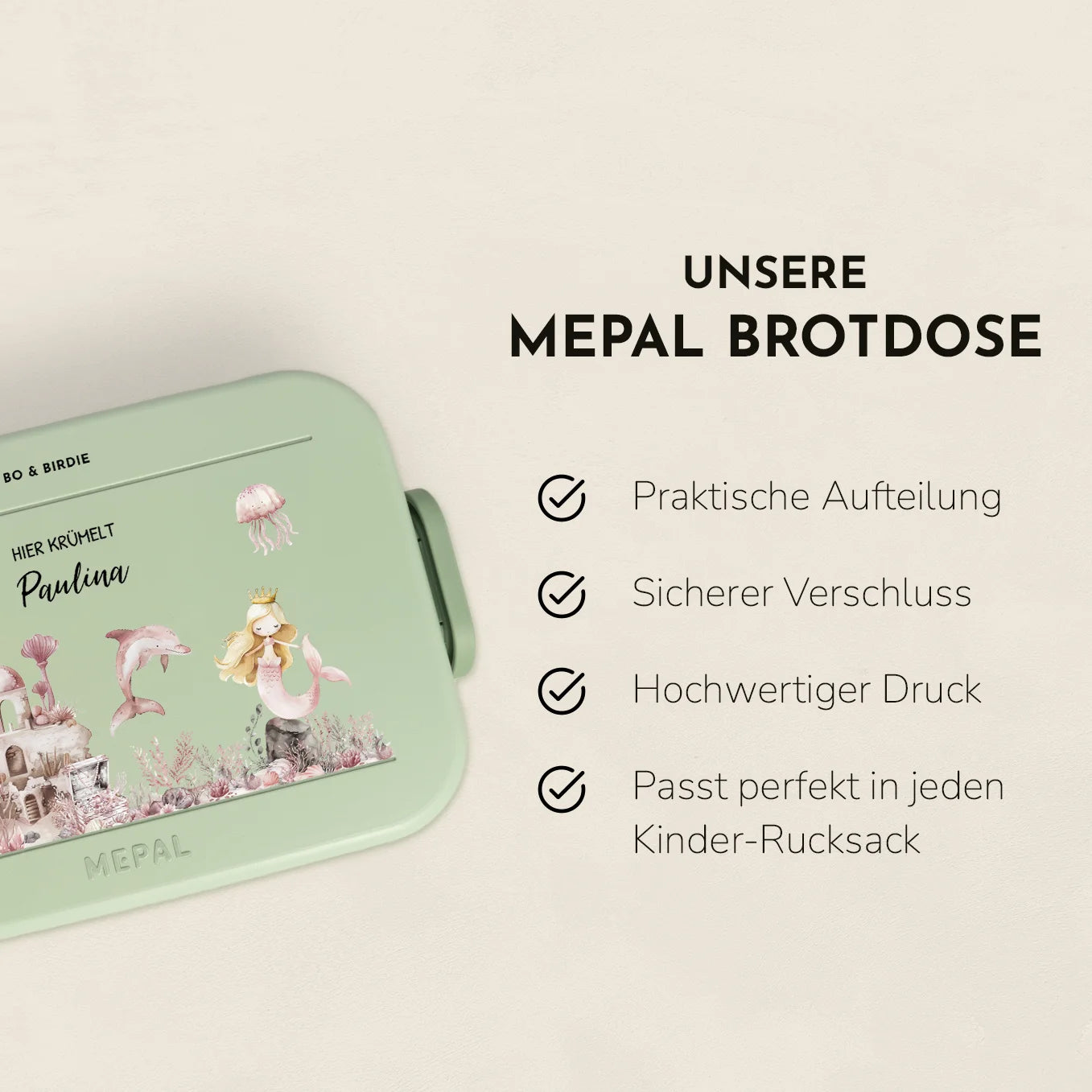 Personalisierte Mepal Brotdose "Meerjungfrau" Bo & Birdie