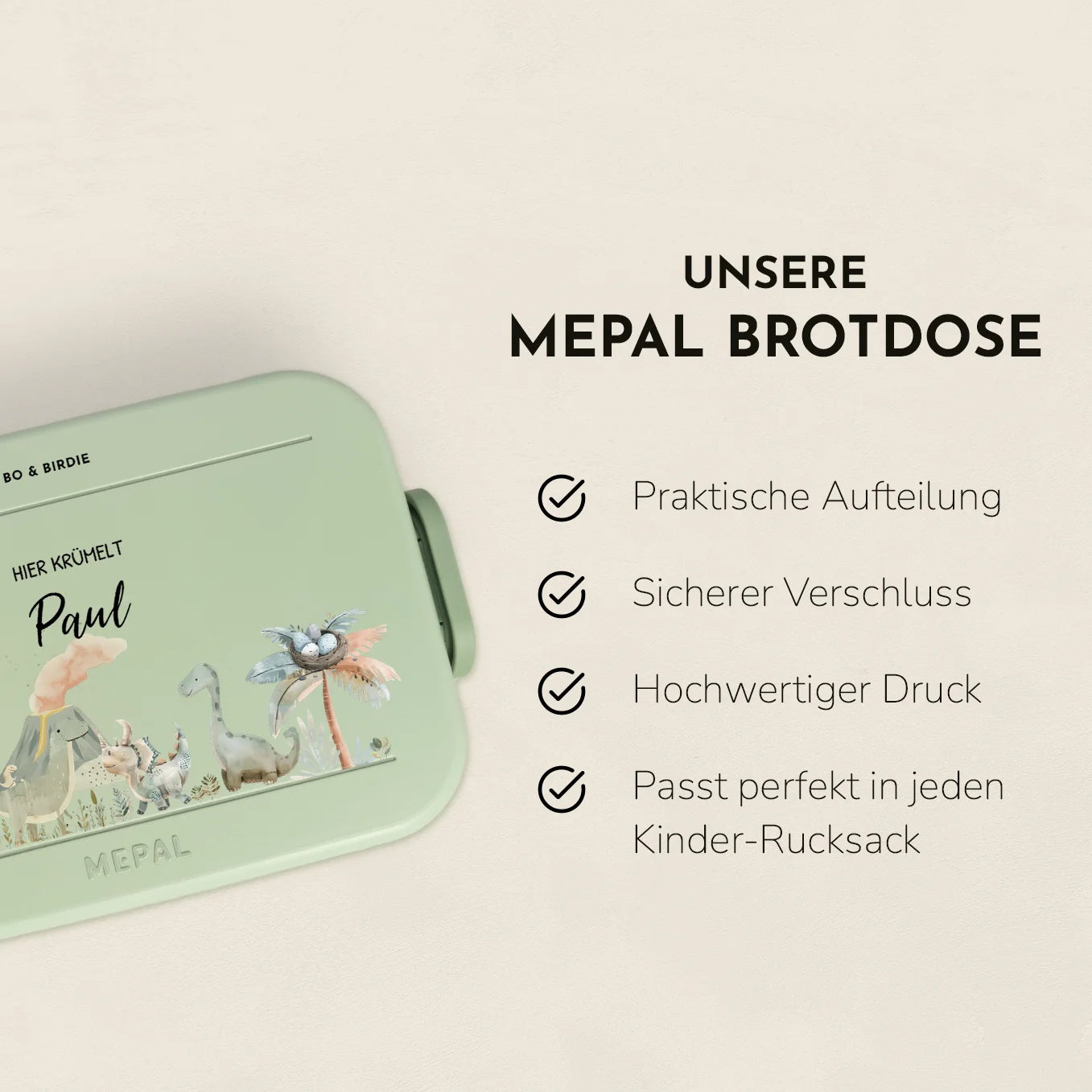 Personalisierte Mepal Brotdose "Boho Dinosaurier" Bo & Birdie