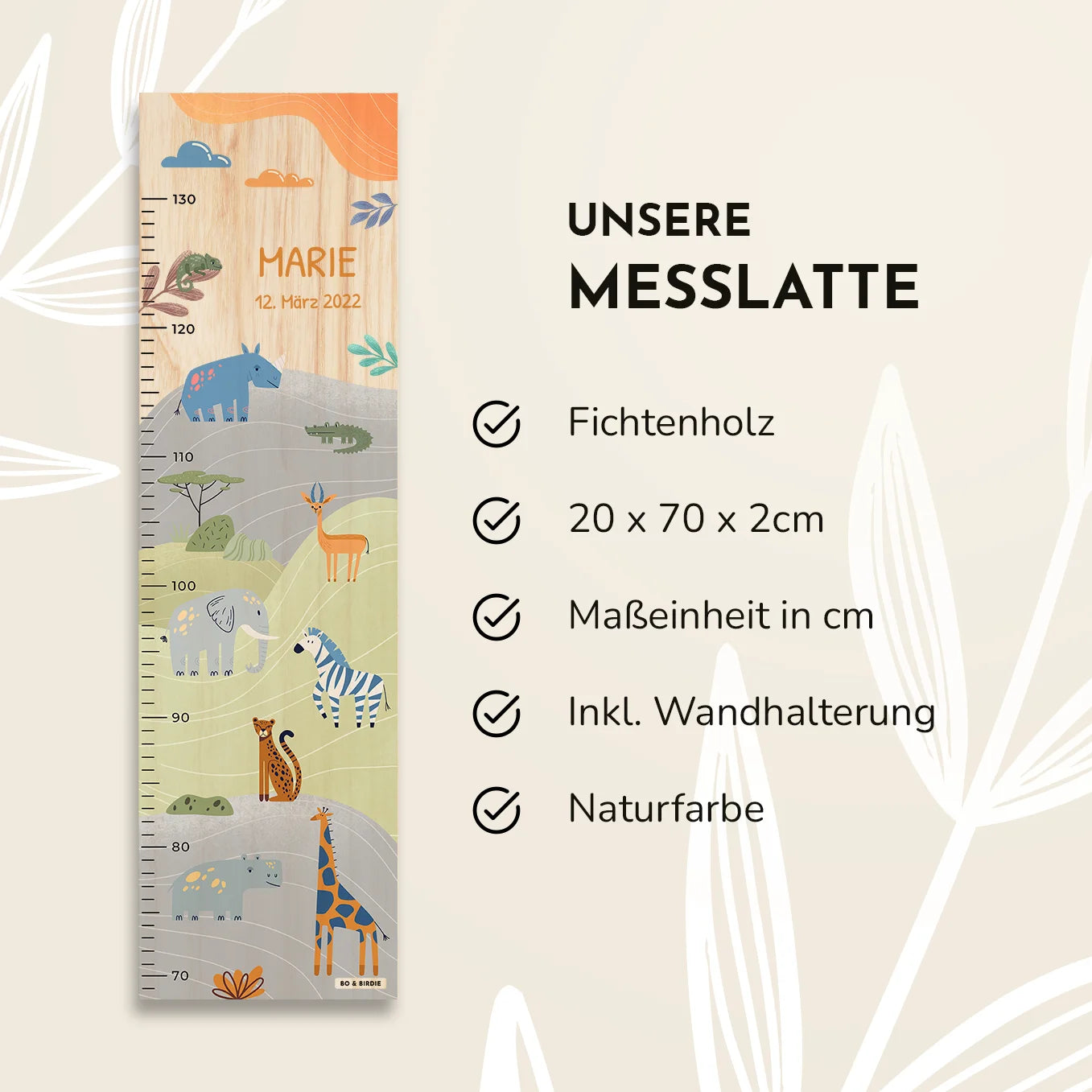 Personalisierte Messlatte "Afrika" Bo & Birdie