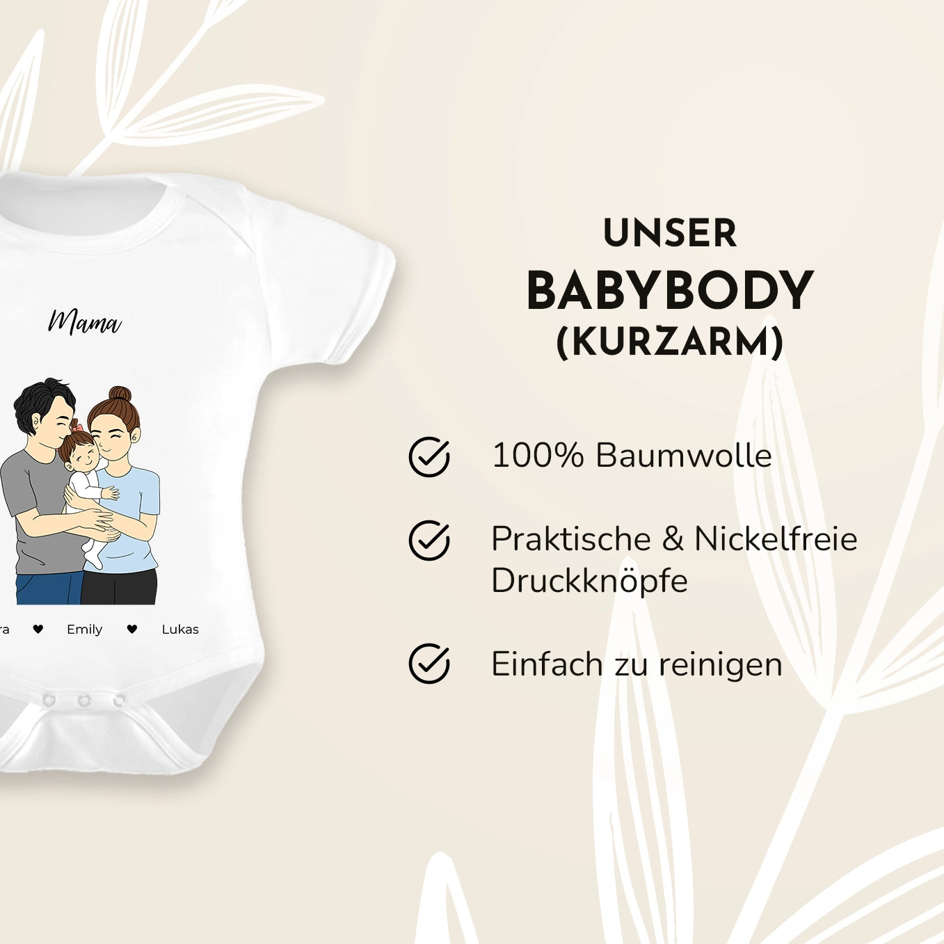 Personalisierter Babybody "Mama" Cartoon-Stil Bo & Birdie