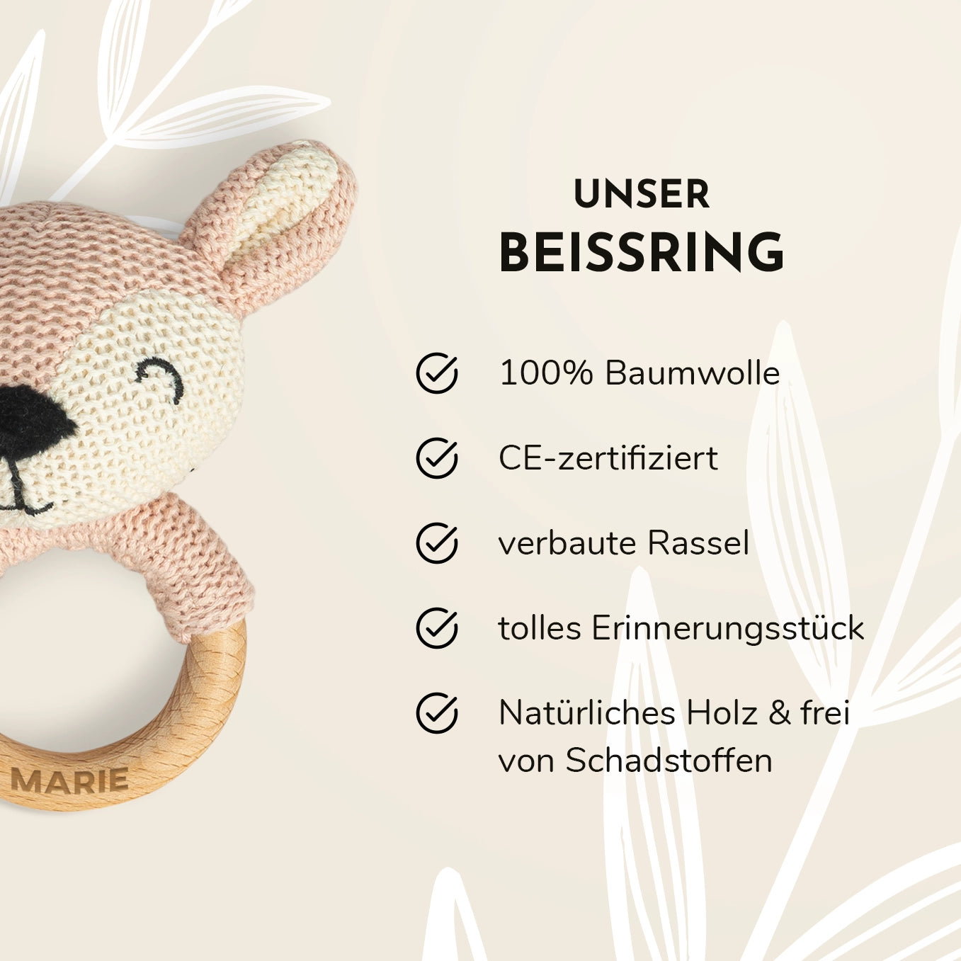 Personalisierter Beissring "Pastell" Bo & Birdie