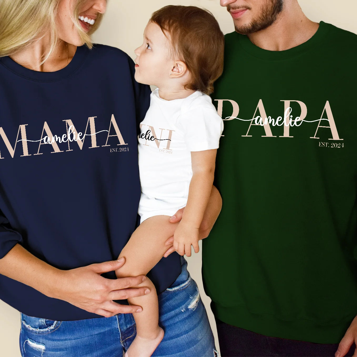 Personalisierter Erwachsenen Sweater "Mama / Papa" 2. Teil vom Partnerlook Bo & Birdie