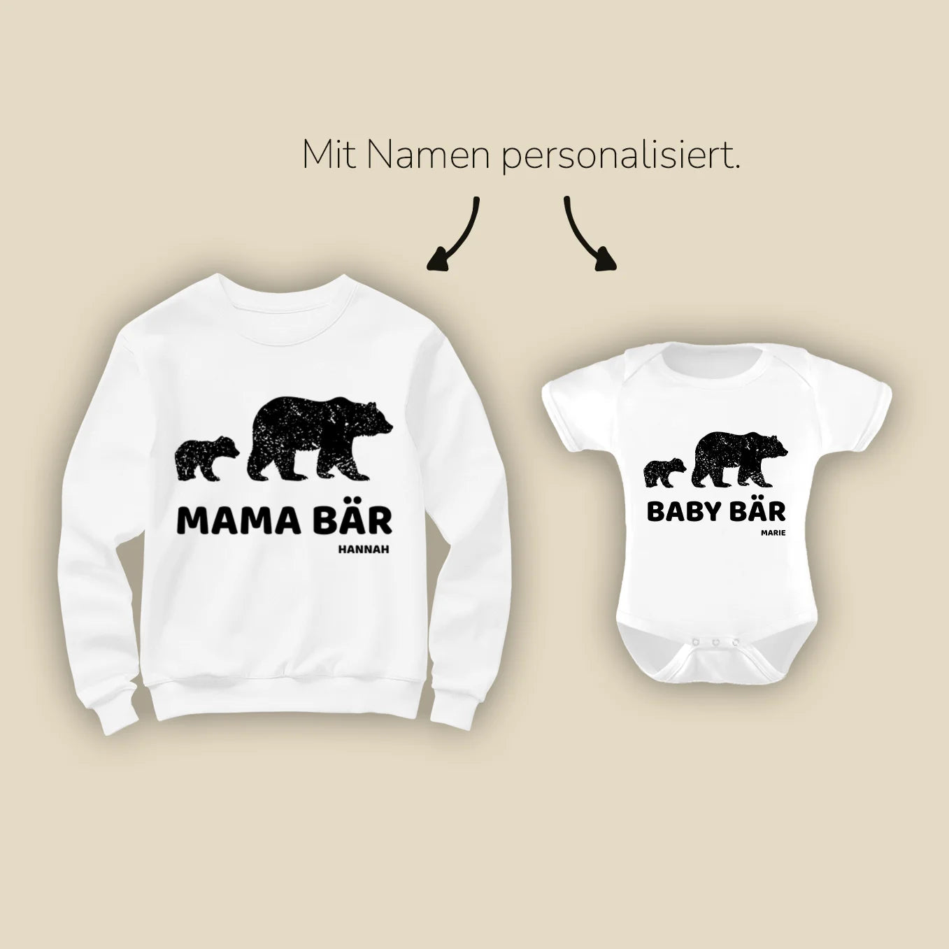 Personalisierter Partnerlook mit Mama "Baby Bär" - Babybody Bo & Birdie