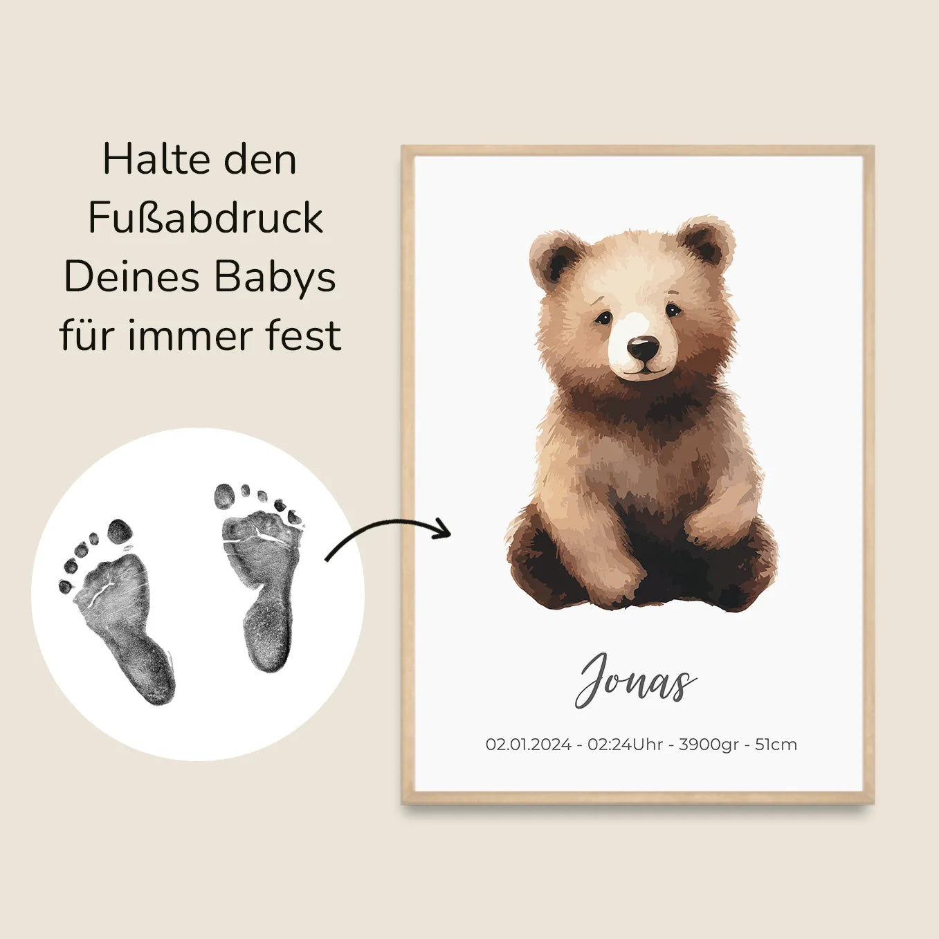 Personalisiertes Poster "Fußabdruck Baby" Bo & Birdie